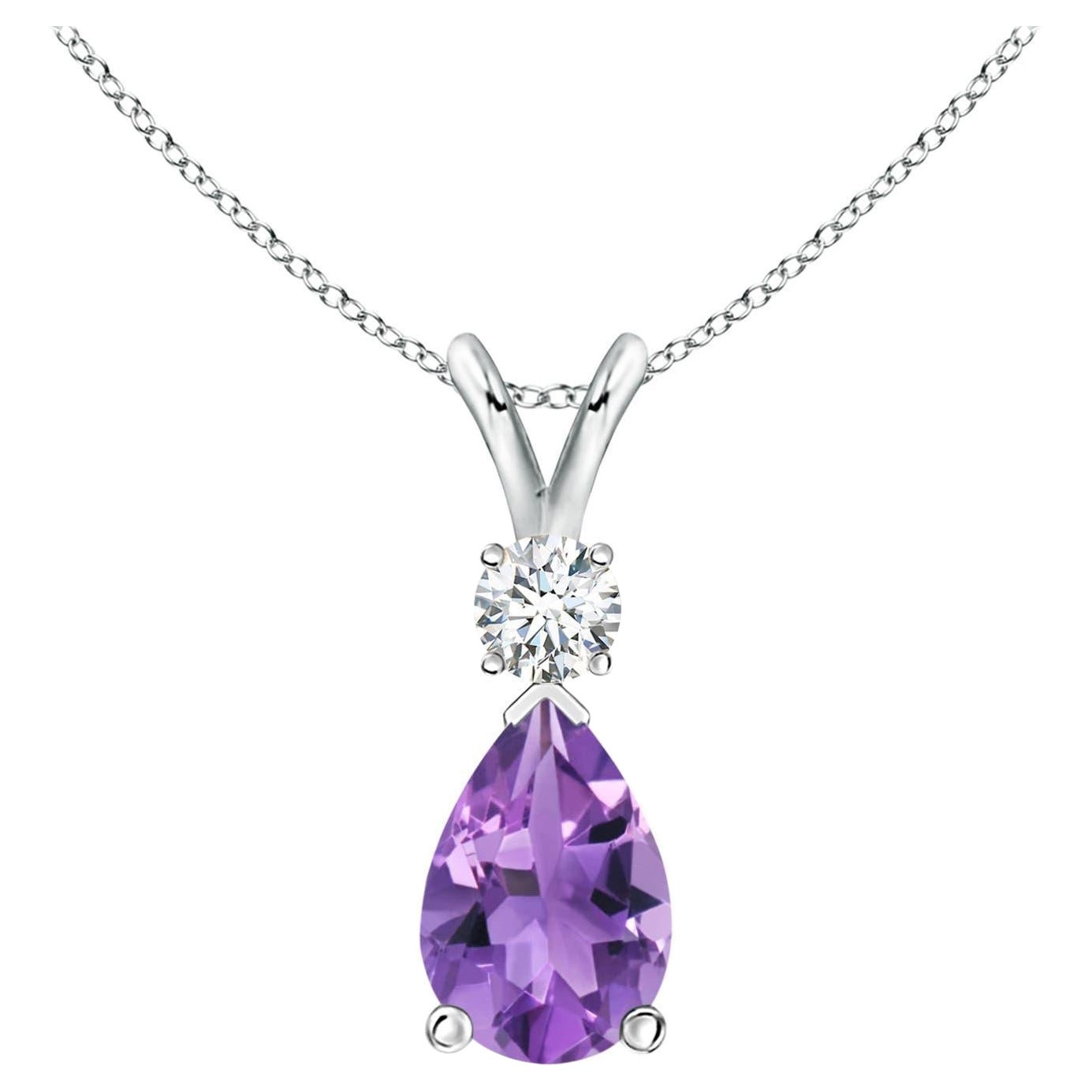 ANGARA Natural 1.60ct Amethyst Teardrop Pendant with Diamond in Platinum For Sale