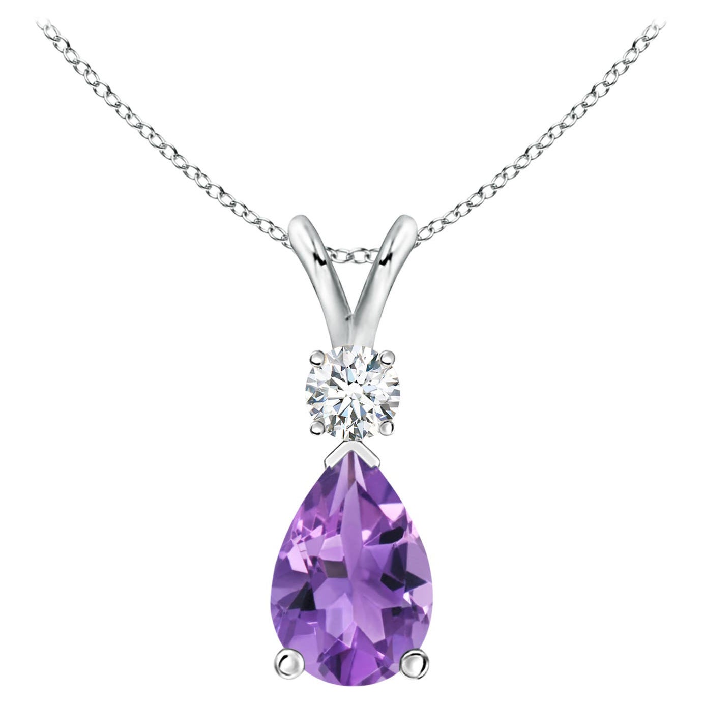 ANGARA Natural 1.60ct Amethyst Teardrop Pendant with Diamond in Platinum