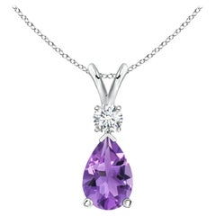 ANGARA Natural 2.60ct Amethyst Teardrop Pendant with Diamond in Platinum