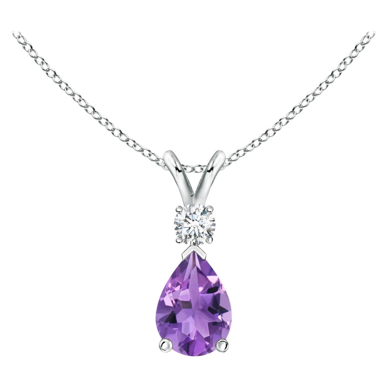 ANGARA Natural 0.60ct Amethyst Teardrop Pendant with Diamond in Platinum For Sale