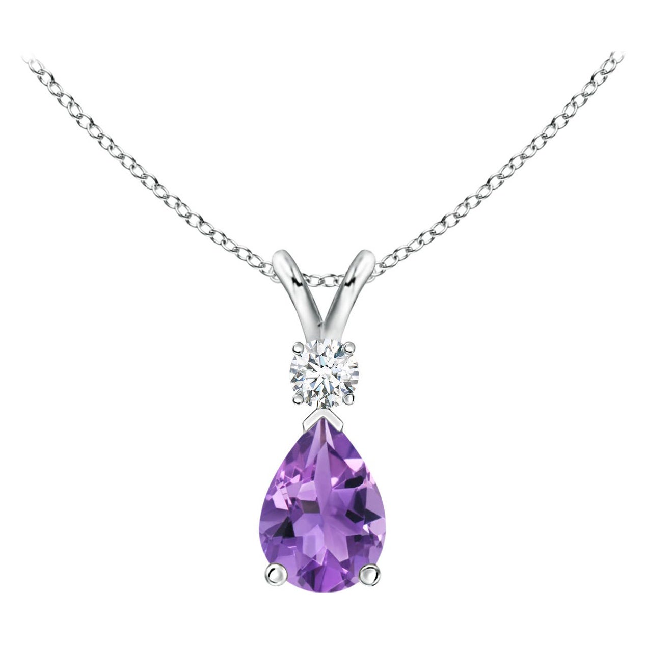 ANGARA Natural 0.60ct Amethyst Teardrop Pendant with Diamond in Platinum For Sale