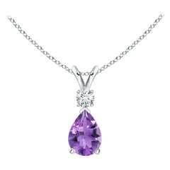ANGARA Natural 0.60ct Amethyst Teardrop Pendant with Diamond in Platinum