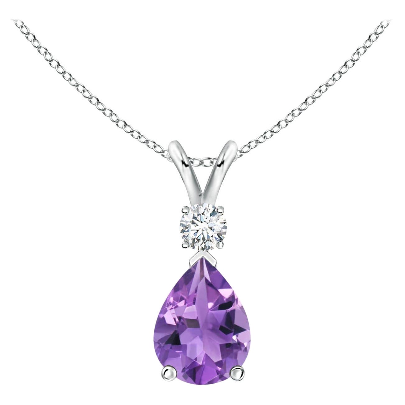 ANGARA Natural 1ct Amethyst Teardrop Pendant with Diamond in Platinum For Sale