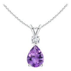 ANGARA Natural 1ct Amethyst Teardrop Pendant with Diamond in Platinum