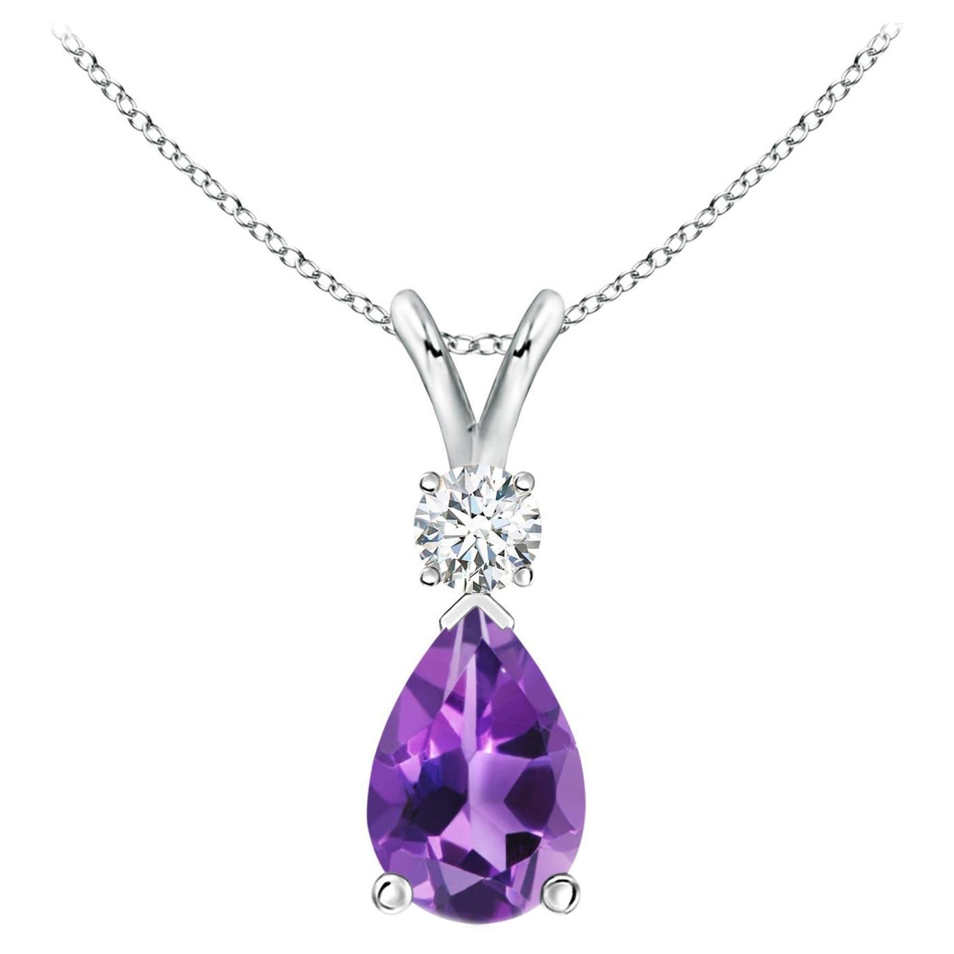 ANGARA Natural 1.60ct Amethyst Teardrop Pendant with Diamond in Platinum For Sale