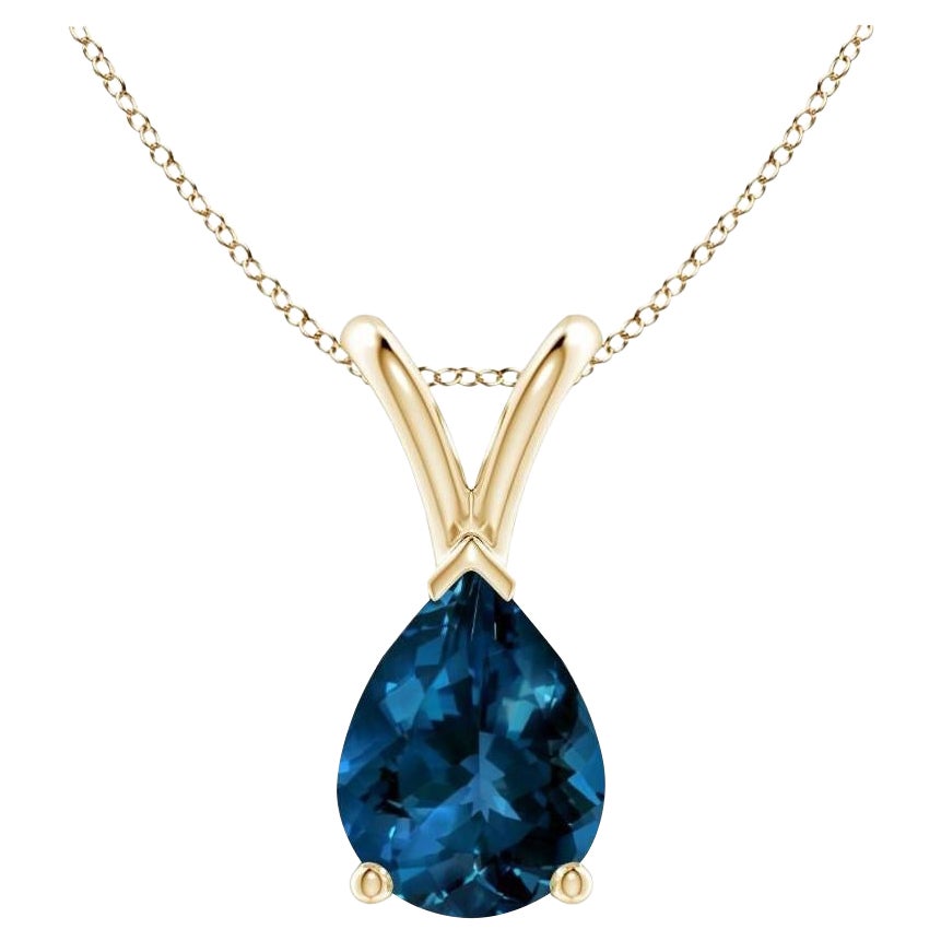 ANGARA Colgante de oro amarillo de 14 quilates con topacio azul de Londres de 1,25 ct en forma de pera natural