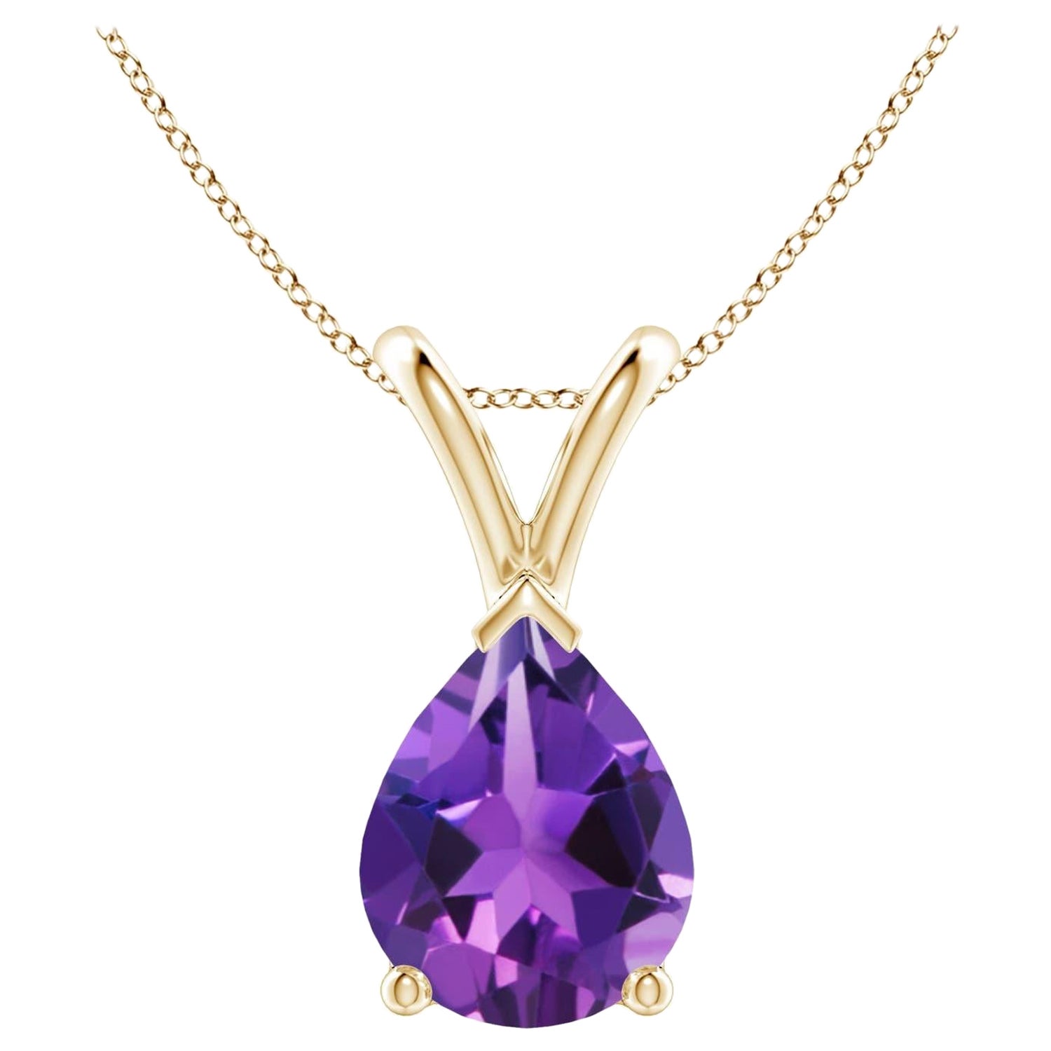 ANGARA Natural Pear-Shaped 1.5ct Amethyst Solitaire Pendant in 14K Yellow Gold For Sale