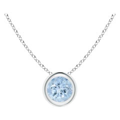 Natural Round Aquamarine Solitaire Pendant in Platinum (Size-4mm)