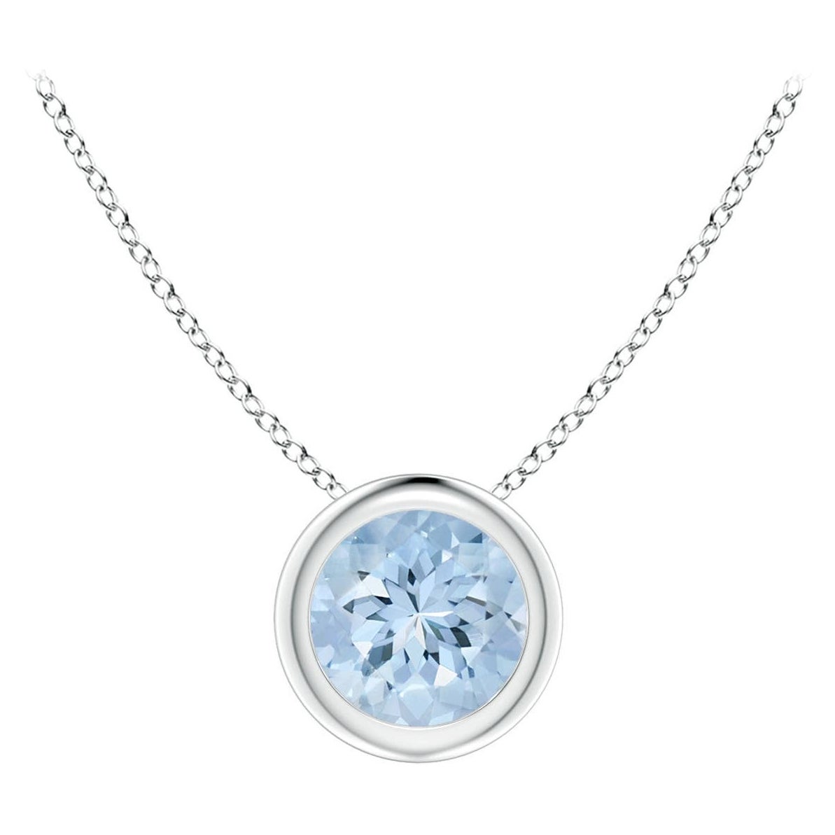 Natural Round Aquamarine Solitaire Pendant in Platinum (Size-5mm)