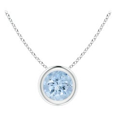 Natural Round Aquamarine Solitaire Pendant in Platinum (Size-5mm)