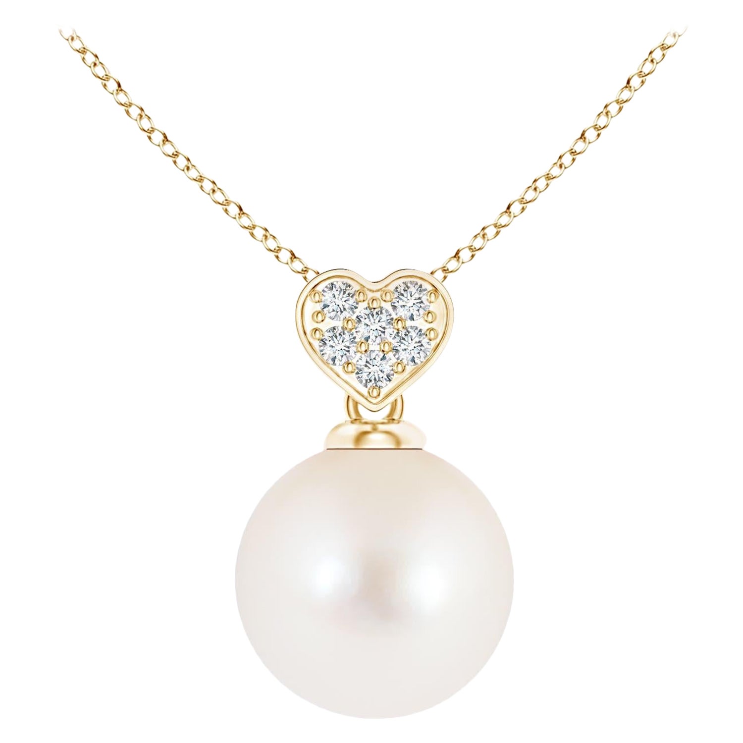 Freshwater Cultured Pearl Pendant with Heart-Shaped Bale in 14K Yellow Gold For Sale