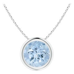 Natural Round Aquamarine Solitaire Pendant in Platinum (Size-7mm)