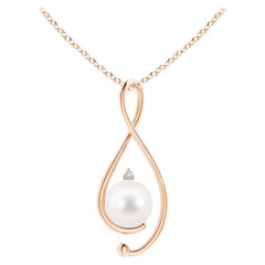 Freshwater Cultured Pearl Infinity Pendant with Diamond in 14K Rose Gold