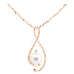 Freshwater Cultured Pearl Infinity Pendant with Diamond in 14K Rose Gold