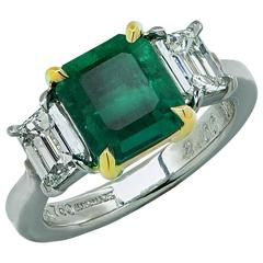 Beautiful Colombian Emerald and Diamond Three Stone Ring 
