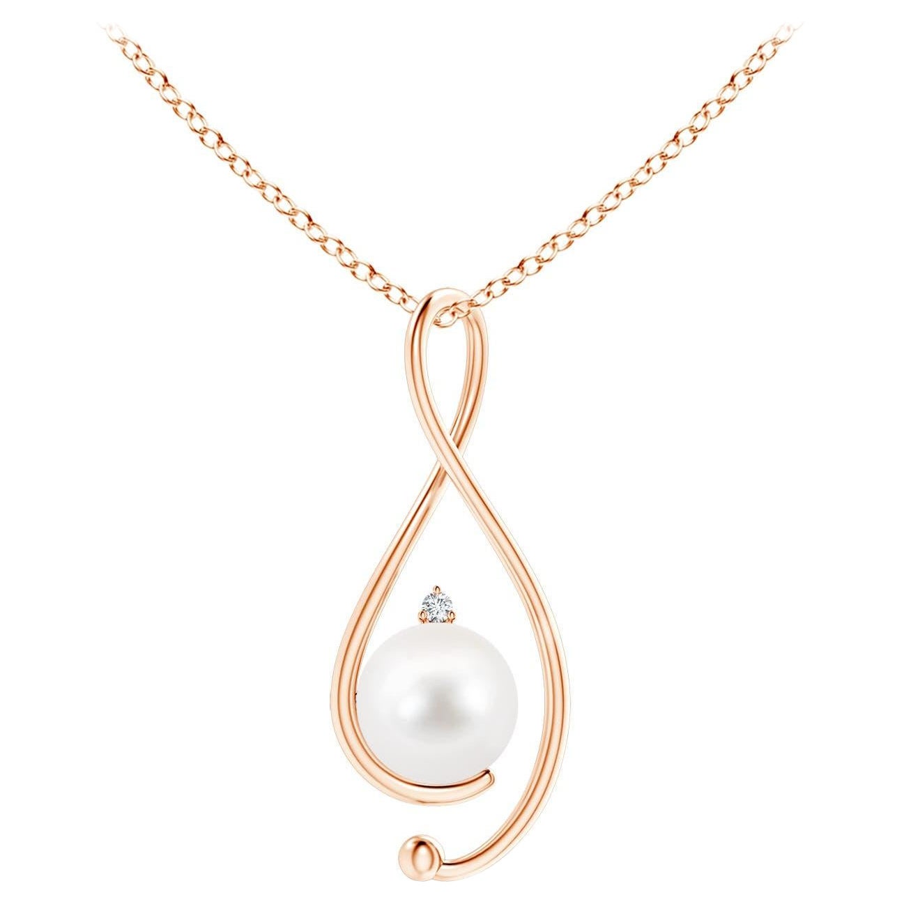 Pendentif Infinity en or rose 14 carats avec perles de culture d'eau douce et diamants
