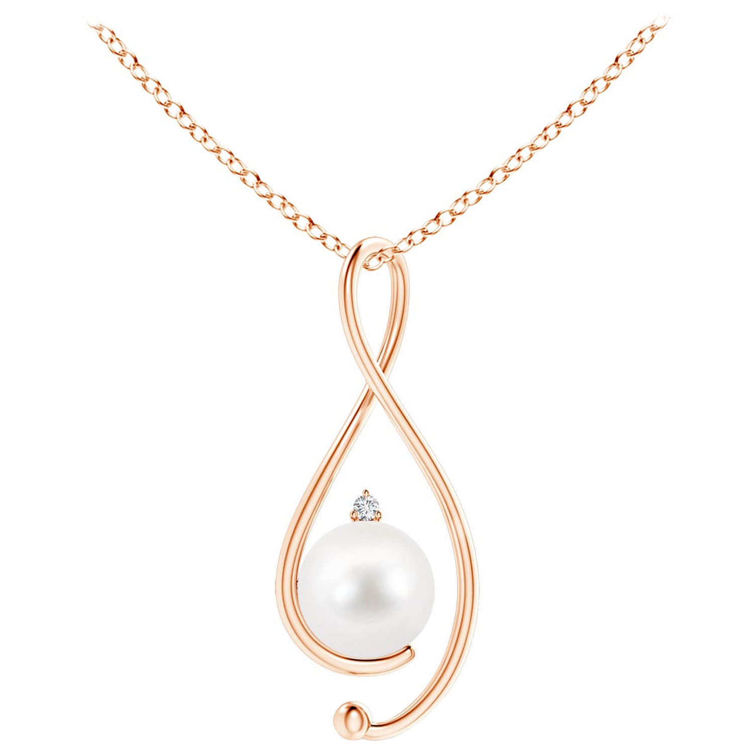 Freshwater Cultured Pearl Infinity Pendant with Diamond in 14K Rose Gold