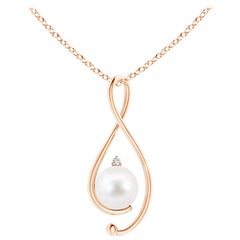 Freshwater Cultured Pearl Infinity Pendant with Diamond in 14K Rose Gold