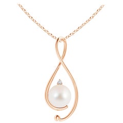 Freshwater Cultured Pearl Infinity Pendant with Diamond in 14K Rose Gold