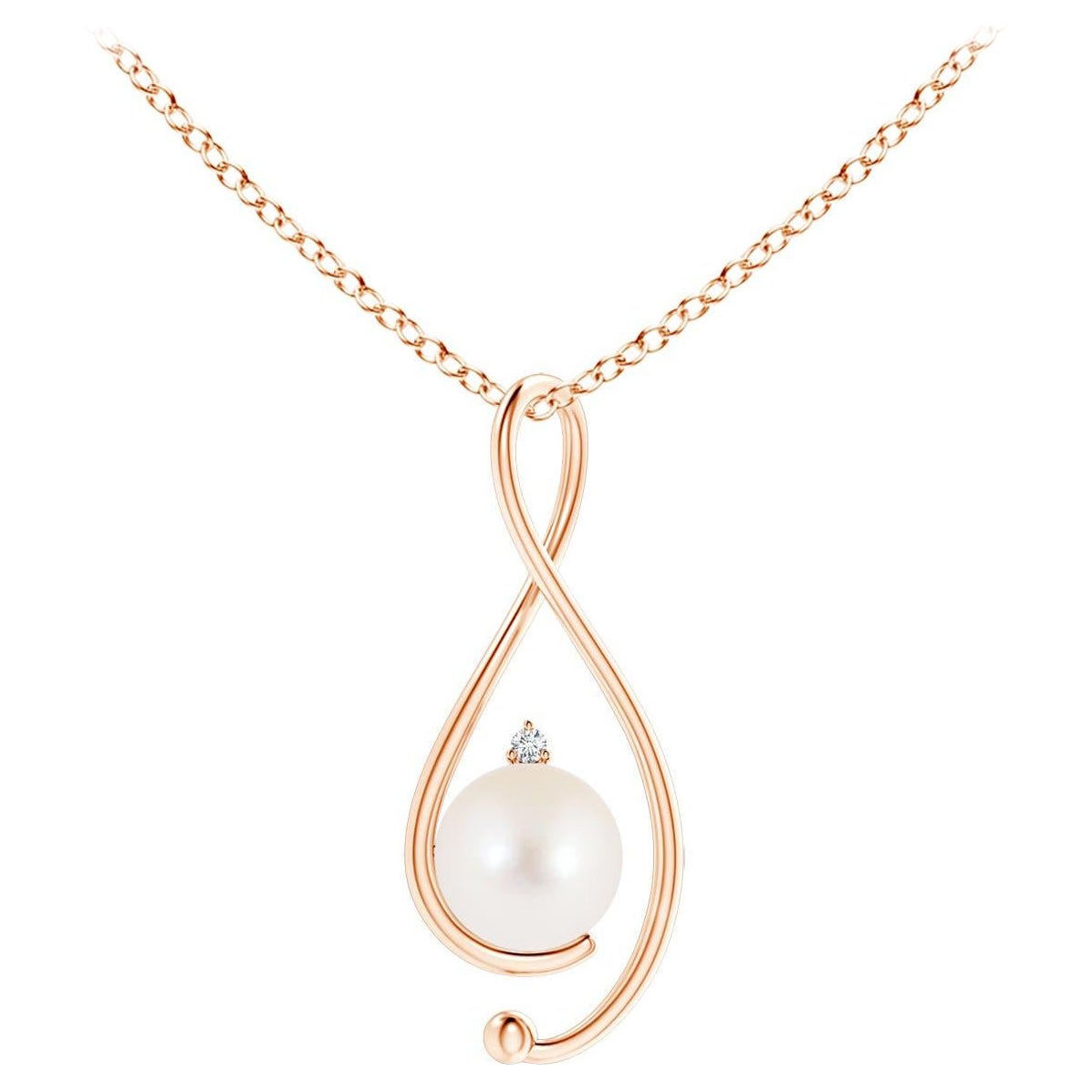 Freshwater Cultured Pearl Infinity Pendant with Diamond in 14K Rose Gold For Sale