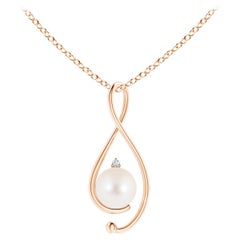 Freshwater Cultured Pearl Infinity Pendant with Diamond in 14K Rose Gold