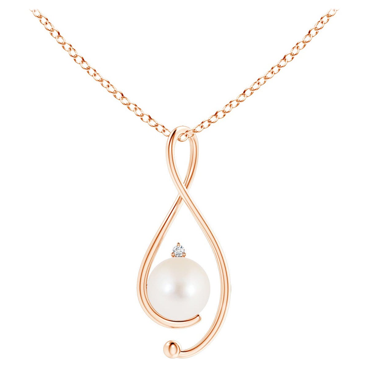 Freshwater Cultured Pearl Infinity Pendant with Diamond in 14K Rose Gold For Sale