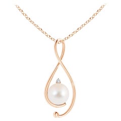 Freshwater Cultured Pearl Infinity Pendant with Diamond in 14K Rose Gold