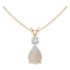 ANGARA Pendentif goutte d'eau en or jaune 14 carats avec opale naturelle de 0,42 carat et diamants