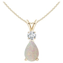 ANGARA Pendentif en or jaune 14 carats avec opale naturelle en forme de goutte d'eau de 0,90 carat et diamants