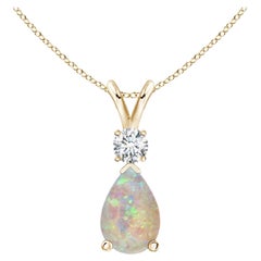 ANGARA Natural 1.15ct Opal Teardrop Pendant with Diamond in 14K Yellow Gold