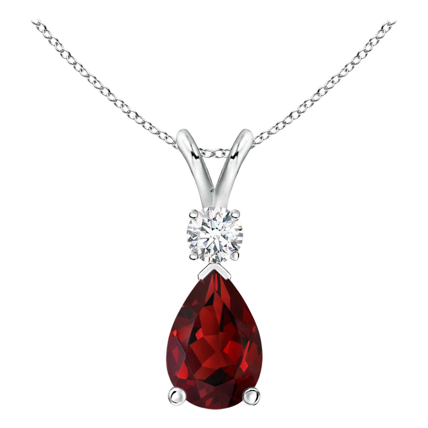 ANGARA Natural 3.50ct Garnet Teardrop Pendant with Diamond in 14K White Gold For Sale