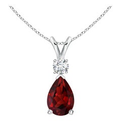 ANGARA Pendentif en or blanc 14 carats avec grenat naturel en forme de goutte d'eau de 3,50 carats et diamants