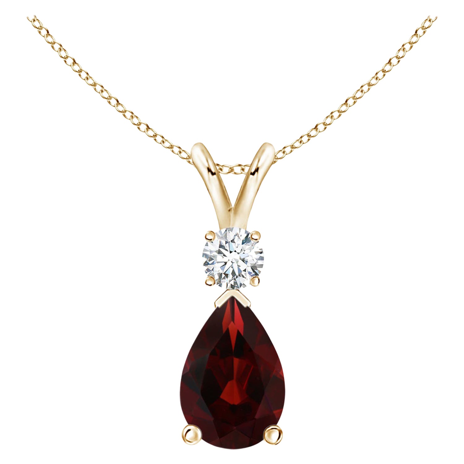 ANGARA Natural 2.10ct Garnet Teardrop Pendant with Diamond in 14K Yellow Gold