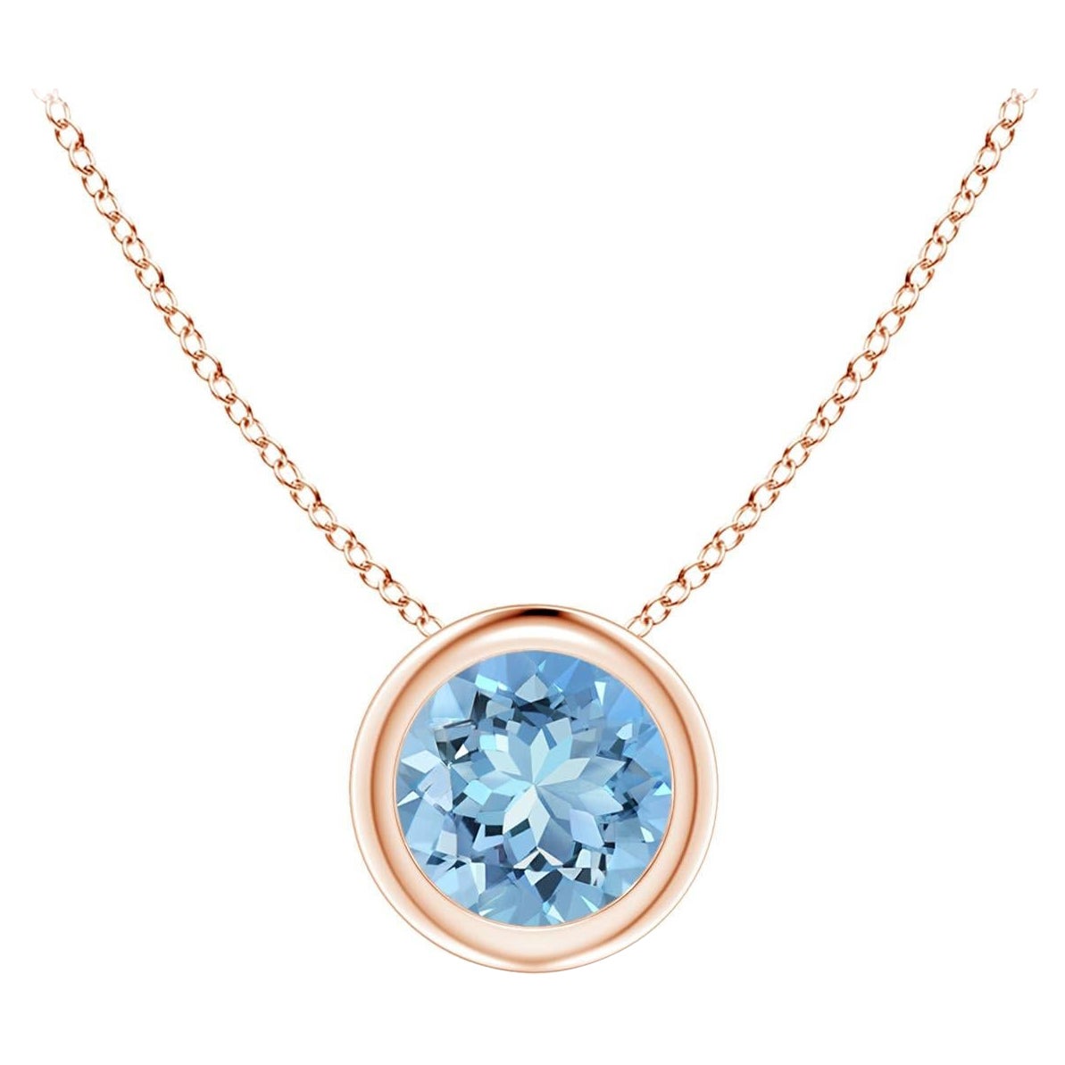 ANGARA Natural Round 0.40ct Aquamarine Solitaire Pendant in 14K Rose Gold