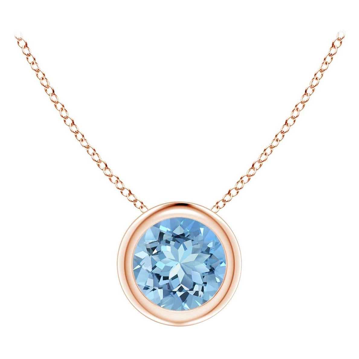 ANGARA Natural Round 0.40ct Aquamarine Solitaire Pendant in 14K Rose Gold