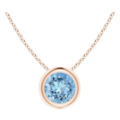 ANGARA Natural Round 0.40ct Aquamarine Solitaire Pendant in 14K Rose Gold