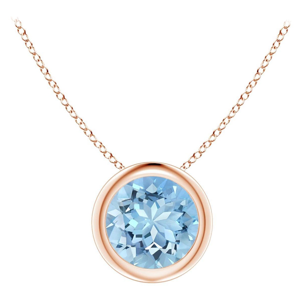 ANGARA Natural Round 0.72ct Aquamarine Solitaire Pendant in 14K Rose Gold