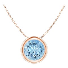 ANGARA Natural Round 0.72ct Aquamarine Solitaire Pendant in 14K Rose Gold