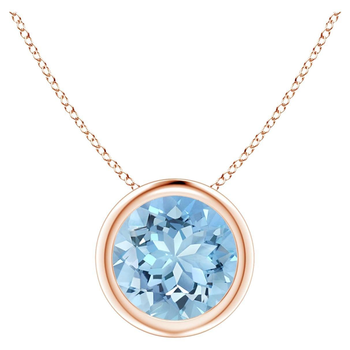 ANGARA Colgante Solitario de Aguamarina Redonda Natural de 1,12ct en Oro Rosa de 14K