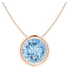 ANGARA Colgante Solitario de Aguamarina Redonda Natural de 1,12ct en Oro Rosa de 14K