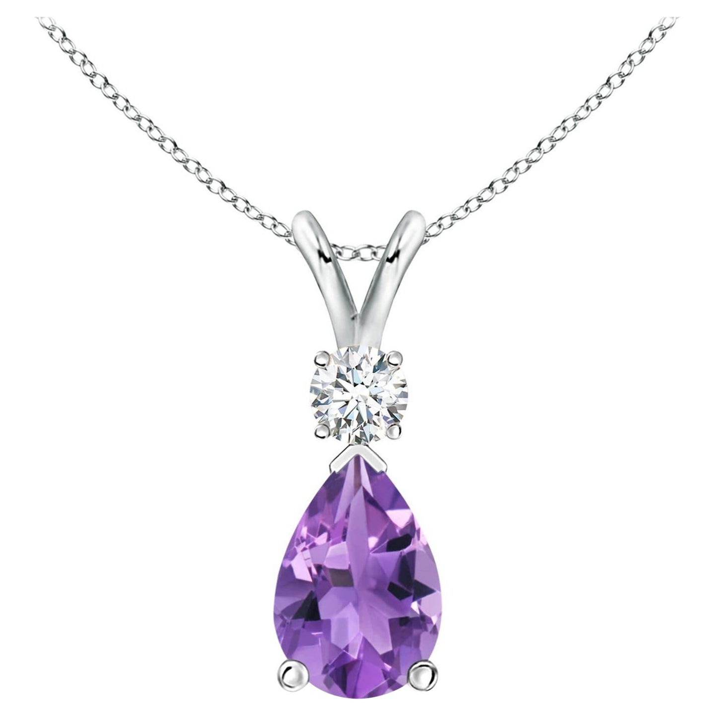 ANGARA Natural 2.60ct Amethyst Teardrop Pendant with Diamond in 14K White Gold For Sale