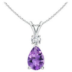 ANGARA Natural 2.60ct Amethyst Teardrop Pendant with Diamond in 14K White Gold
