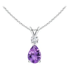 ANGARA Natural 0.60ct Amethyst Teardrop Pendant with Diamond in 14K White Gold
