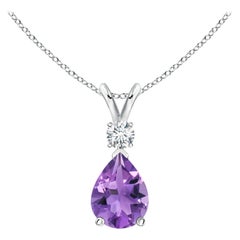 ANGARA Colgante de lágrima de amatista natural de 1 ct con diamante en oro blanco de 14 quilates