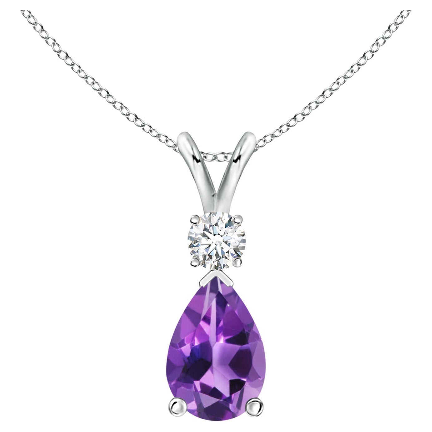 ANGARA Natural 1.60ct Amethyst Teardrop Pendant with Diamond in 14K White Gold