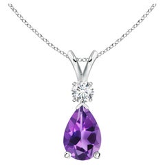 ANGARA Natural 1.60ct Amethyst Teardrop Pendant with Diamond in 14K White Gold