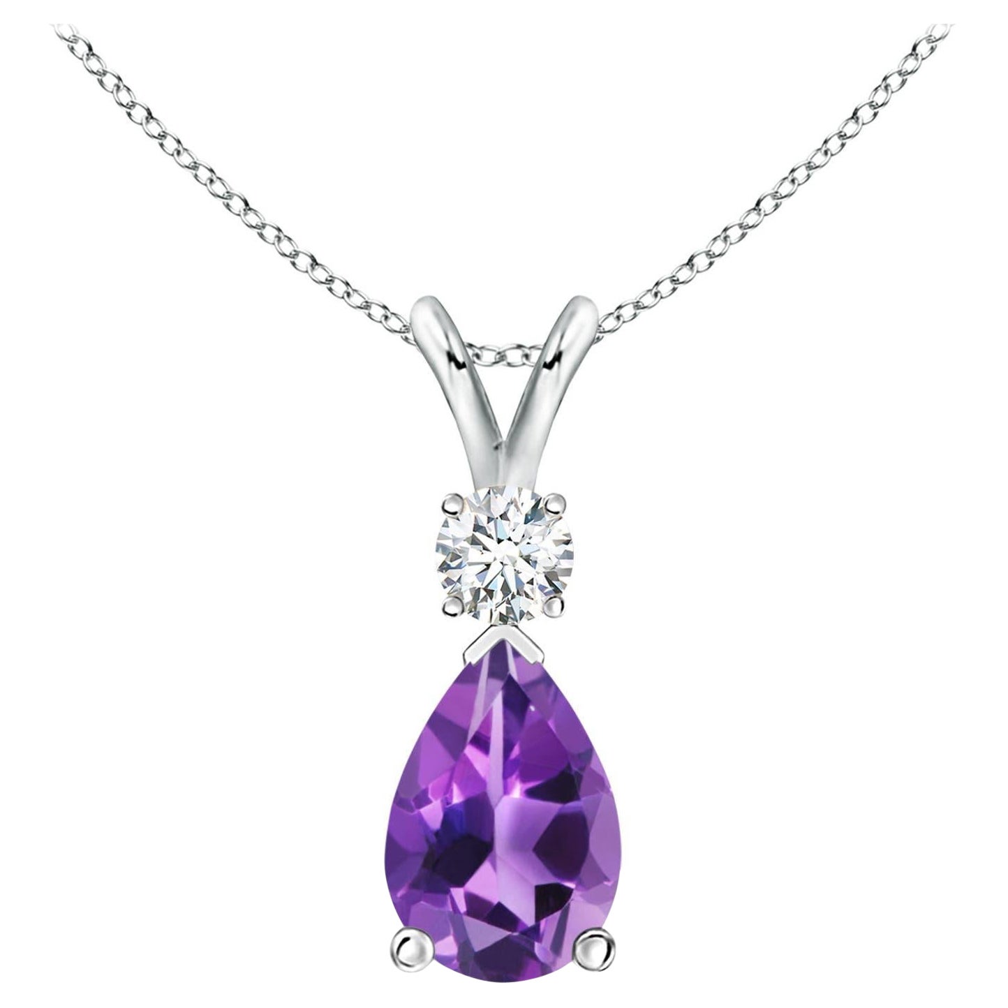 ANGARA Natural 2.60ct Amethyst Teardrop Pendant with Diamond in 14K White Gold For Sale