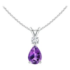 ANGARA Natural 0.60ct Amethyst Teardrop Pendant with Diamond in 14K White Gold