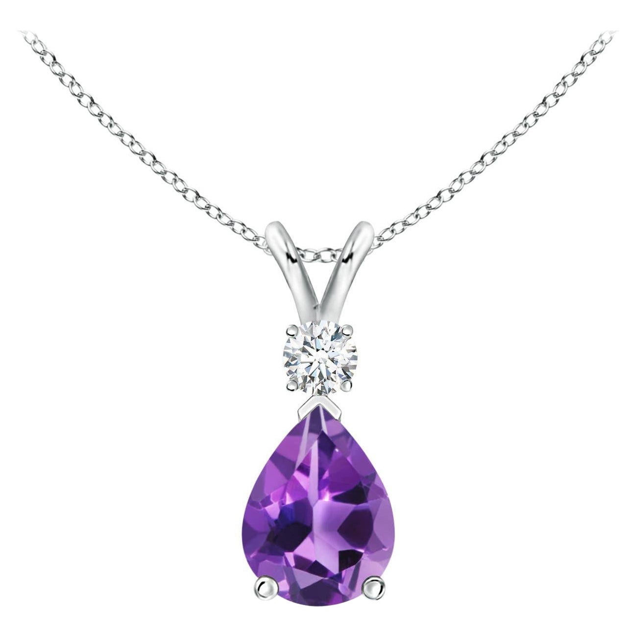 ANGARA Natural 1ct Amethyst Teardrop Pendant with Diamond in 14K White Gold For Sale