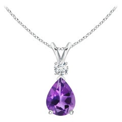 ANGARA Natural 1ct Amethyst Teardrop Pendant with Diamond in 14K White Gold